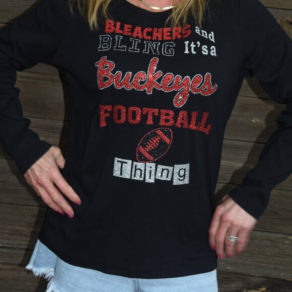 Ohio State Black Rhinestone glitter   Long Sleeved Shirt  size large - Picture 2 of 9